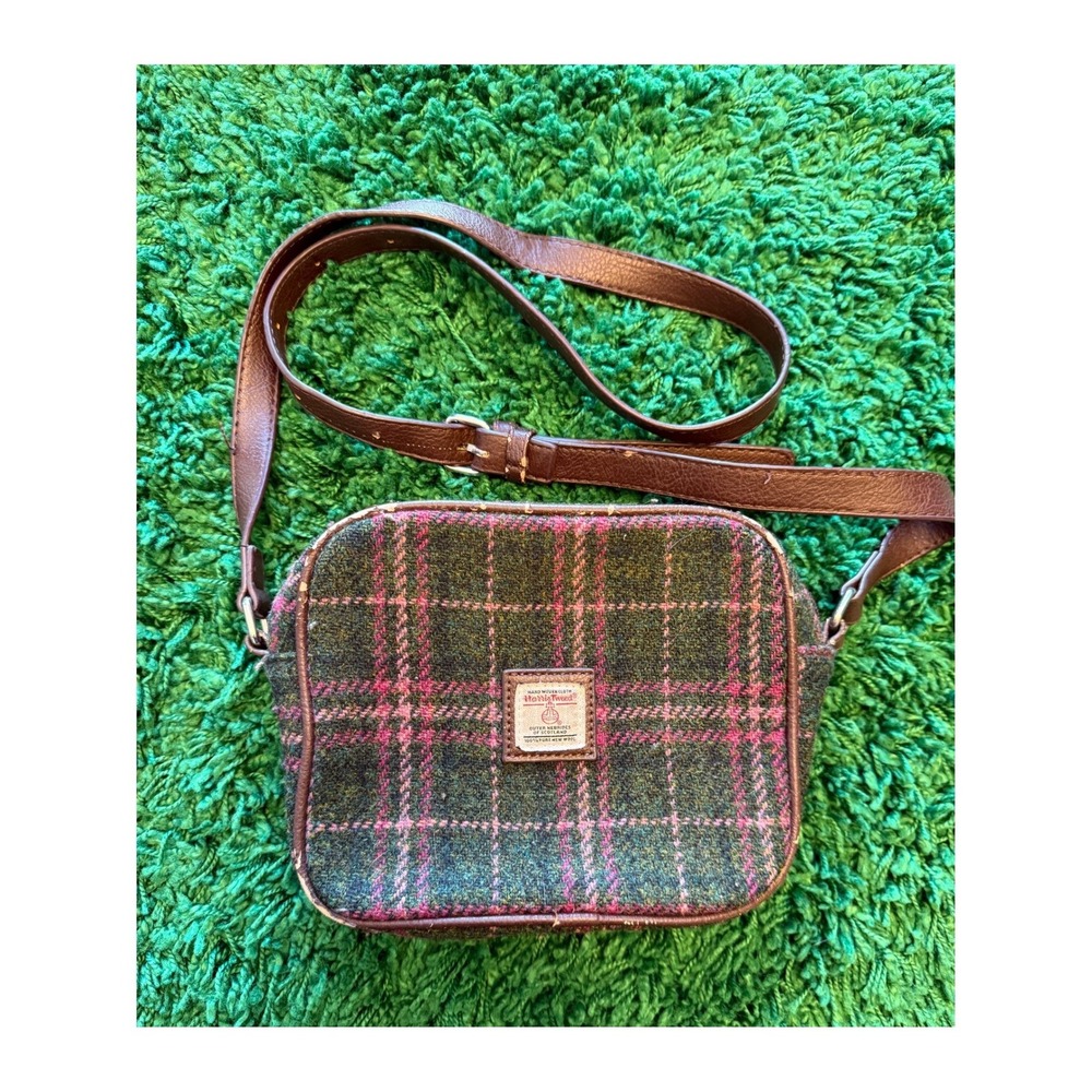 Glen Appin Harris Tweed Crossbody Bag‎ Womens Small Green Pink Fair Plaid Wool